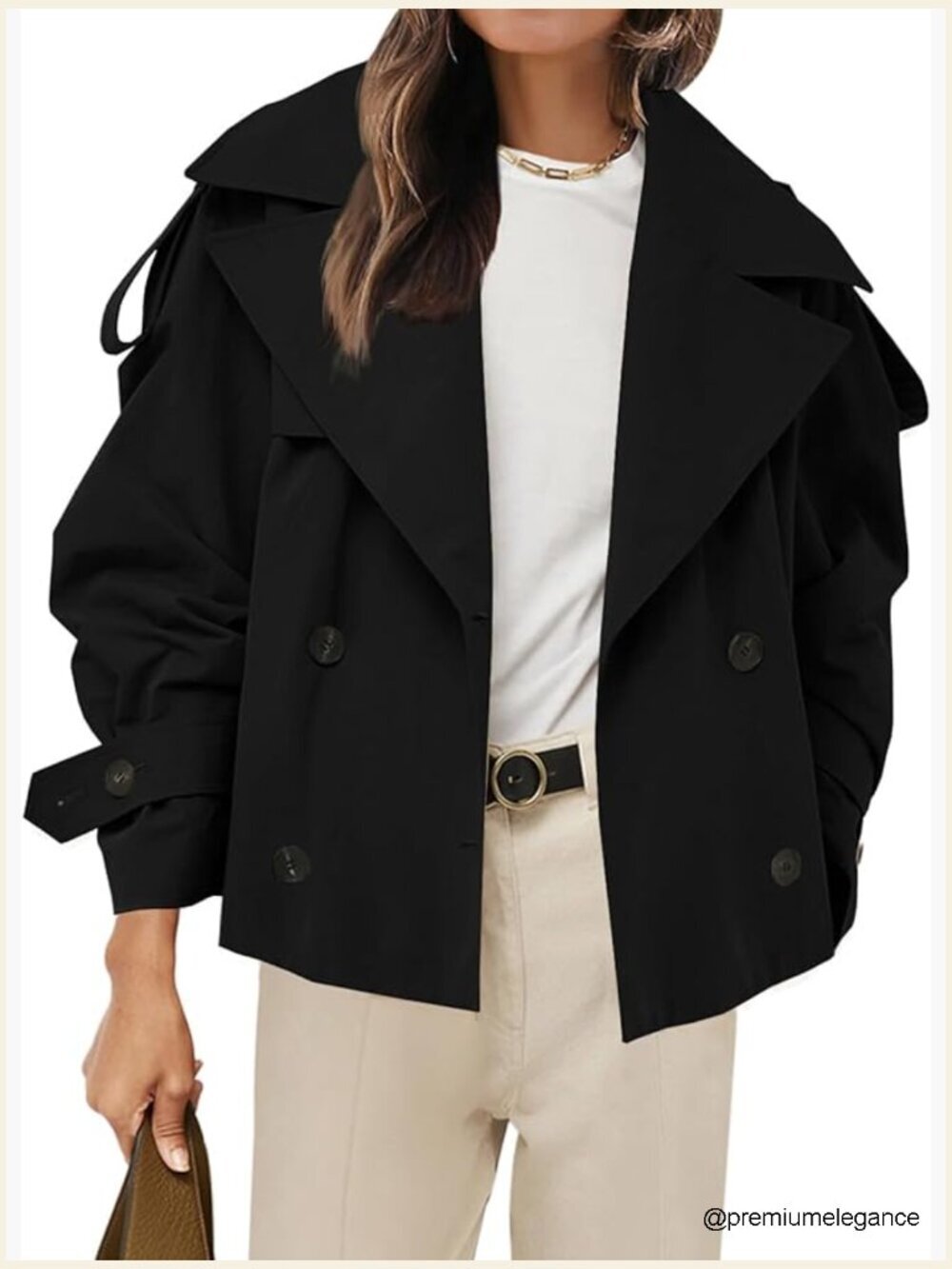 Cropped Trench Coat Double Breasted Windproof Jacket Fall Outerwear Belt